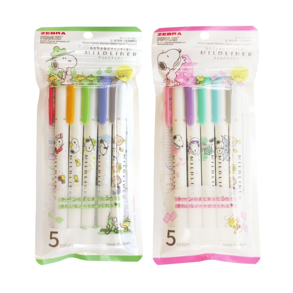 Zebra Mildliner Snoopy Regular Set Highlighter, Mild, 5-Color (WKT7-SN2-5C-OK)