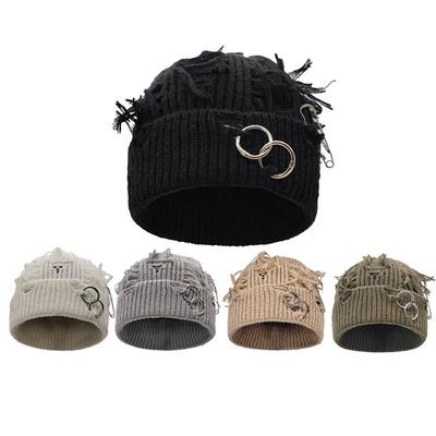 Unisex Distressed Knit Beanie - Trendy Autumn/Winter Fashion Hat