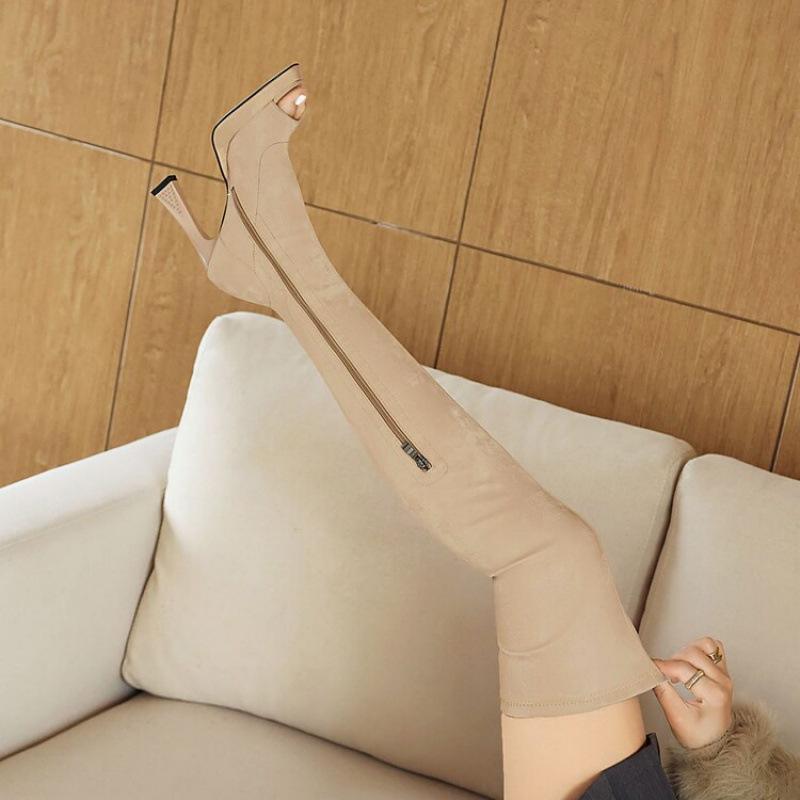 New Women's Fish Mouth Over the Knee Women's Boots European and American Super High Heel Over the Knee Elastic Boots Autumn and Winter Large Size Boot