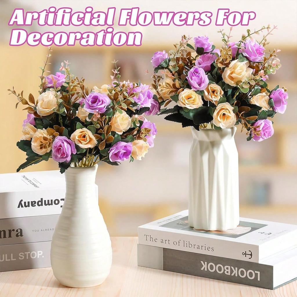 Artificial Roses Flowers Silk EUCALYPTUS Bouquet Valentine's Day Gifts Wedding Decoration DIY Wreath Material, Bride Holding Wrist Flower Decoration