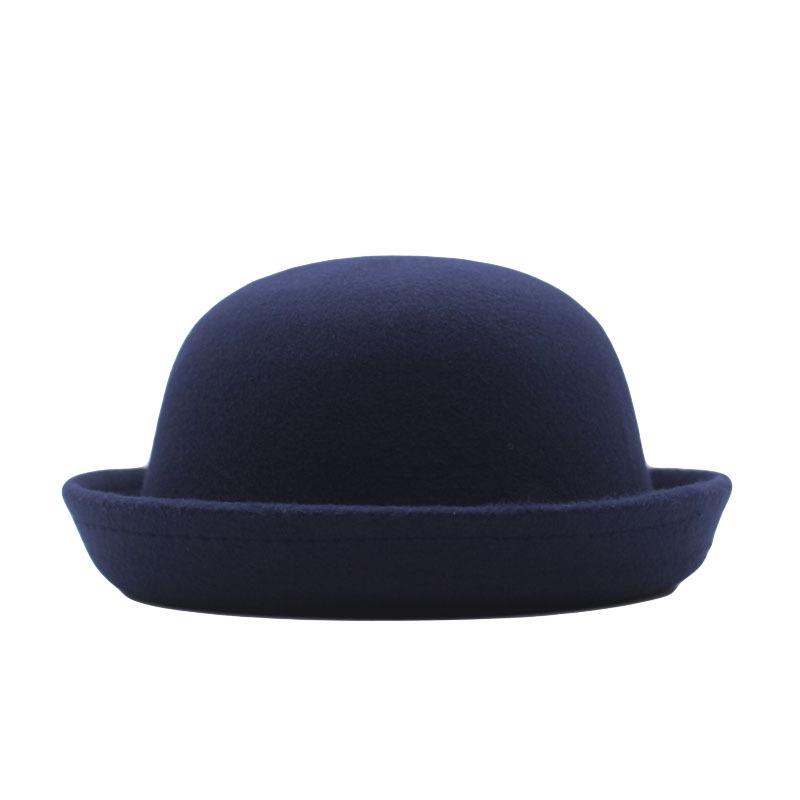 Outdoors Adult Children Flat-top Fedora Pure Color  Imitation Wool Jazz Hat Wide Brim L .adies ElegantRound Hat Bowler Hat