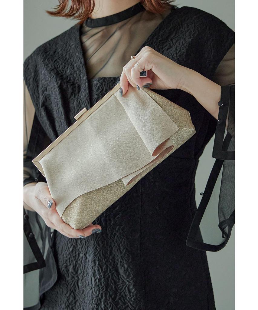 Shiny Tuck Clutch Party Satin F [niana] Bag, Bag, Lamé Handbag, Beige,