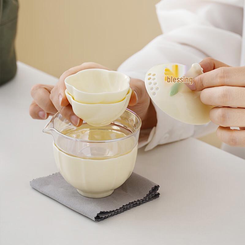 Pin Jian PJL025 Hand-Molded Floral Ceramic Tea Set