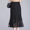 Women Embracing Lace Midi Skirt Female Summer High Waisted Mesh Skirt Lady Large Size Medium Spliced Step Skirt