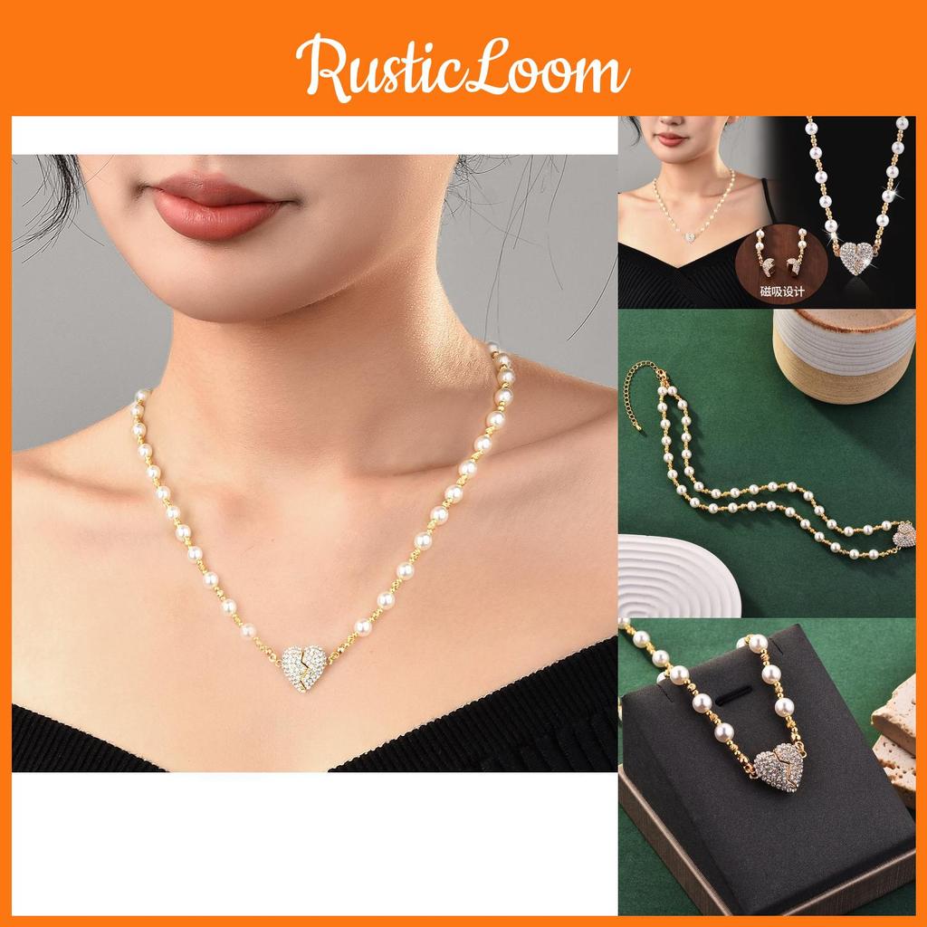 Chic Heart Designer Shaped Magnetic Pendant Necklace With Gorgeous Pearl Chain Women For