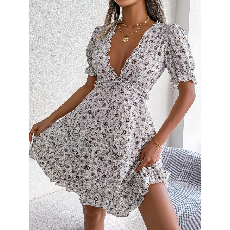 

Сексуальное платье с цветочным принтом и v-образным вырезом в стиле Ins для женщин XL белый