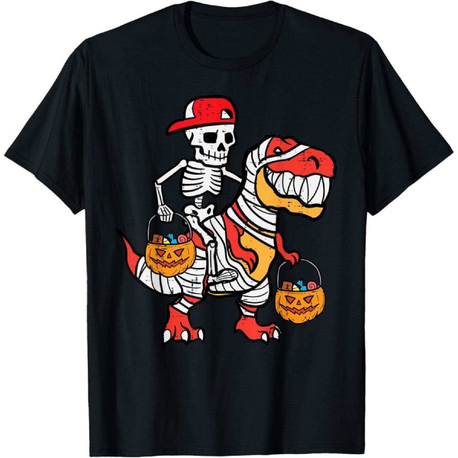 Cool Skeleton Cap Dino Mummy Toddler Boy Halloween Boys Kids T-Shirt S