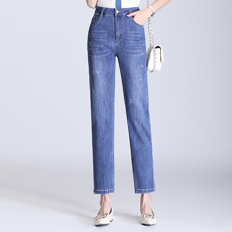 2021 Plus Size Women s Blue Washed High Waist Denim Harem Pants 6XL