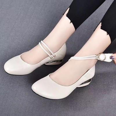 Mode Schoenen voor Dames Herfst Dames Pumps Effen Kleur Ronde Neus Eén Woord Gesp Lage Mond Dikke Hak Schoenen Dames