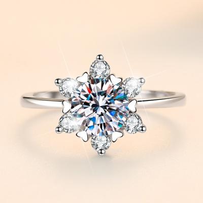 D Color 1ct Moissanite Diamond Ring Women's Sterling Silver S925 Six-claw Snowflake Ring Engagement Diamond Ring Wedding Ring Gift for Girlfriend