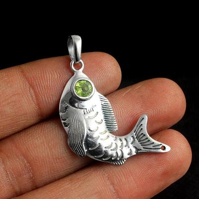 Peridot Pendant, Fish Pendant, Silver Charm Jewelry, 925 Sterling Silver, Silver Pendant, Women Jewelry