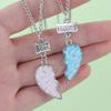 2 Pcs Best Friends Charm Necklace Set Blue And Pink Half Heart Matching Pendant Choker For Girls Friendship Memorial BFF Gift