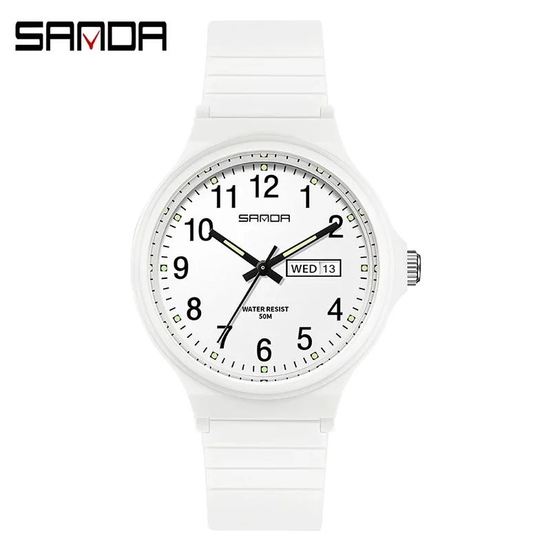 SANDA 6060 Clock Reloj Top Brand Calenda Quartz Watch Minimalism Style Ladies Wristwatch Simple Black White Waterproof Watch
