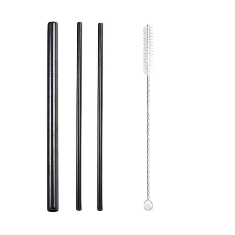 3Pcs Rainbow Color Reusable Metal Straws with Cleaning Brush 304 Stainless Steel Drinking Straws for Smoothie Milkshake Drinks