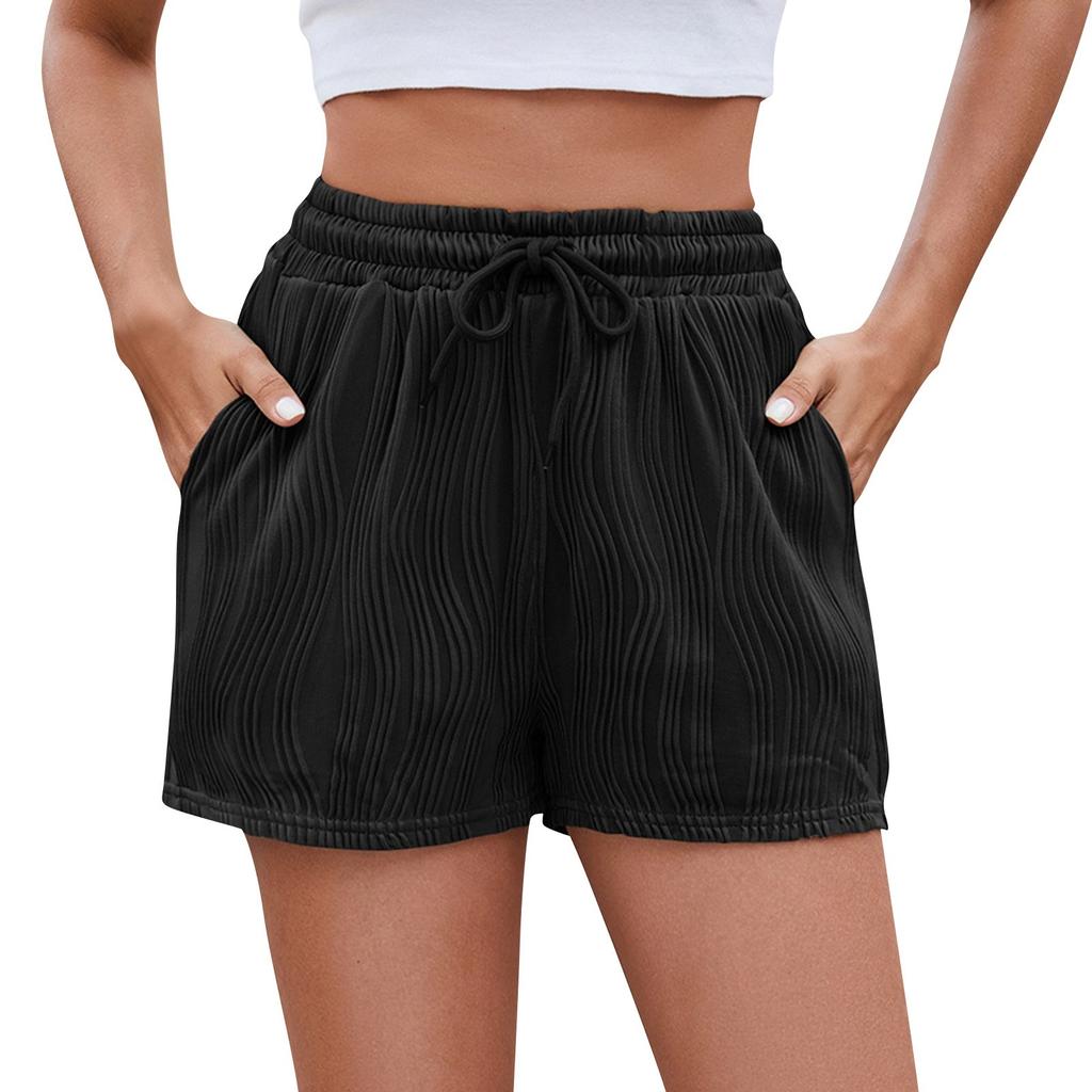 Women's Fashion Solid Color Drawstring Pocket Casual Shorts
