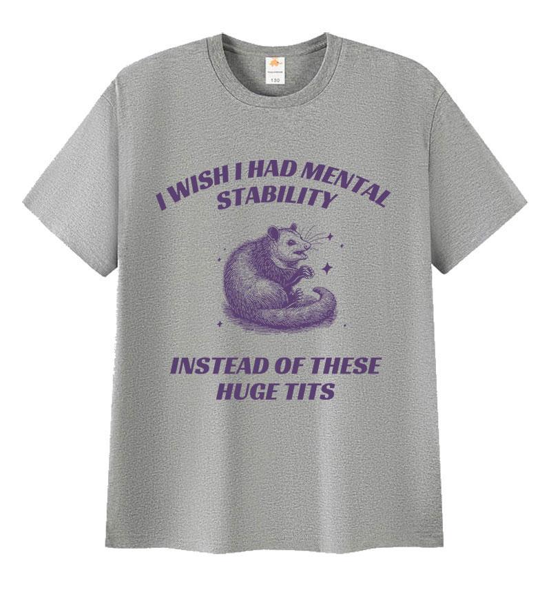 Drôle J'aimerais avoir une stabilité mentale T-shirts Mème Raton Laveur Homme Femme Décontracté Haute Qualité Oversize Coton T-shirt Hauts Harajuku