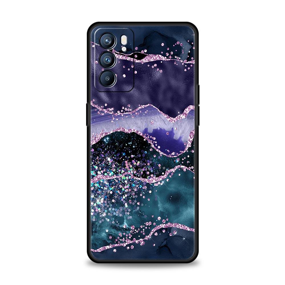 Rainbow Glitter Agate Marble Art Phone Case For Oppo Find X5 A54 A53 A52 A9 2020 A15 A95 A16 A76 A74 Reno7 SE Reno6 Pro 5G Cover