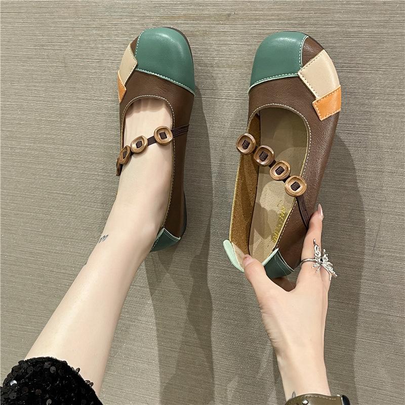 

First layer cowhide middle-aged and elderly women s shoes soft leather soft sole shallow mouth round head single shoes genuine leather flat shoes 40 коричневий