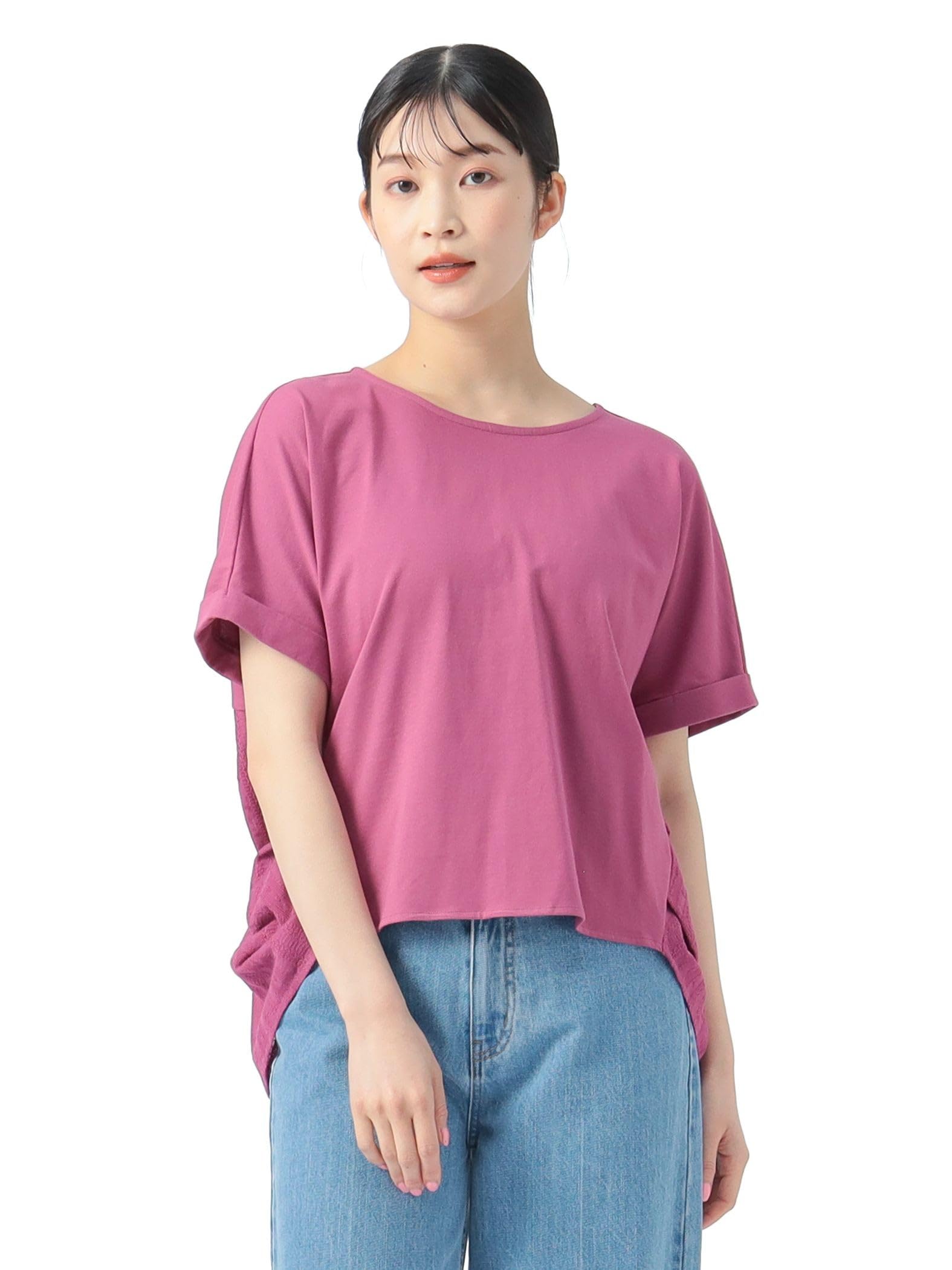 

Beams Heart Футболка с коротким рукавом и круглым вырезом из смешанного материала сзади, единый размер, женская, ягодный,