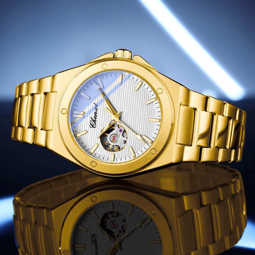 Men's Luxury Luminous Waterproof Automatic Watch Stainless Steel Strap High-Quality Business Sports Skeleton Mechanical Watch