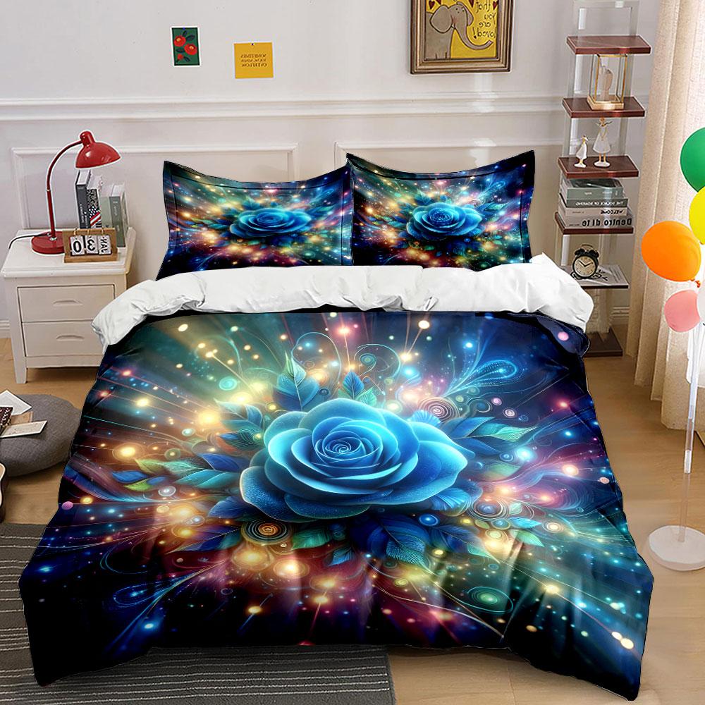 Radiant Blue Rose Art Set Perfect For Home Decor Kid'S And Adults' Bedroom Decor, Exquisite Three-Piece Bedding Set Gift