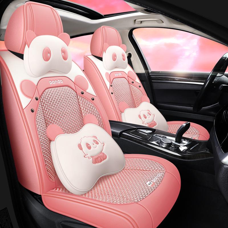 2022 New Cartoon Leather Ice Silk Car Seat Cushion Set, Four Seasons