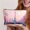 A Eiffel Tower Distant View Pattern Design Makeup Bag- Multifunctional Zipper Pouch, Jewelry Storage Bag, Perfect Travel Zipper