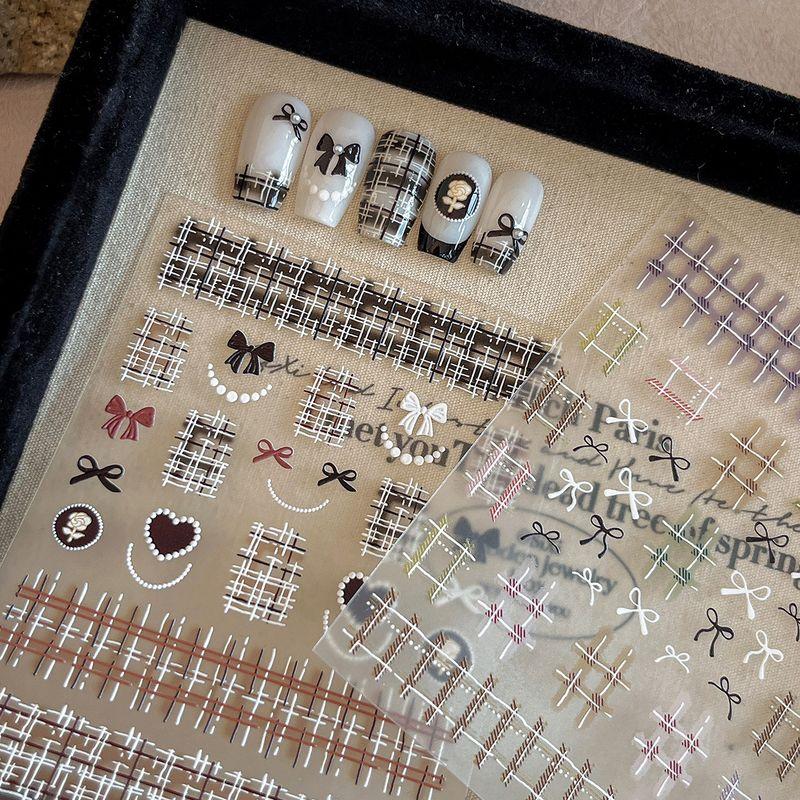 

Internet Celebrity Plaid Nail Art Sticker Love Heart Bow Tie Lines Sweet Style Relief with Adhesive Tape Nail Ornament Decals Plaid YT4345 +46 embossed 2 sheets