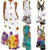 Summer Sleeveless V Neck Maxi Dress Women Digital Print Pocket European American Style Sizes S To 5XL