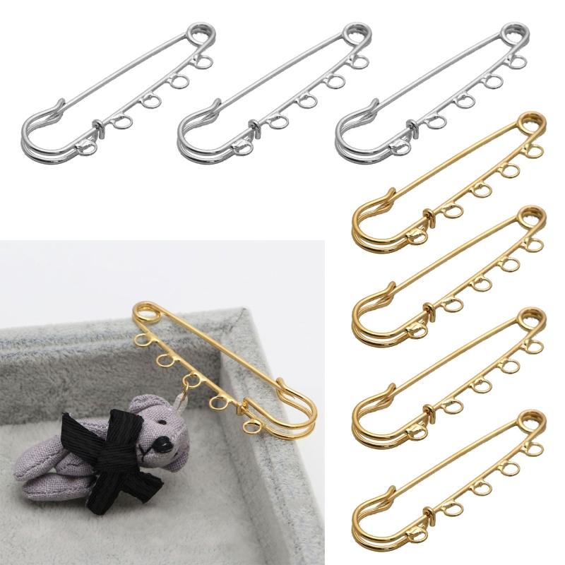 10x Metal Kilt Pin Brooch Clasp 5 Holes Safety Pins Brooch Findings for Arts Sewing Crafts 5x1.5cm Fashion Jewelry Gold