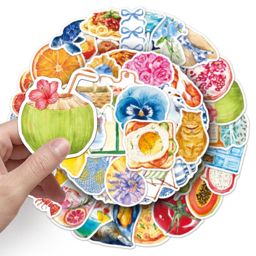 50-Piece Mediterranean Aesthetic Stickers for Girls' Travel Journals & DIY Decor