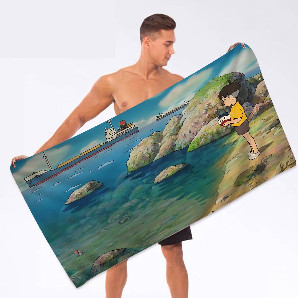 Japanese Cute P-Ponyo Movie on The Cliff Microfiber Blanket Quick Drying Beach Oversized Super Absorbent Pool Towel Blanket