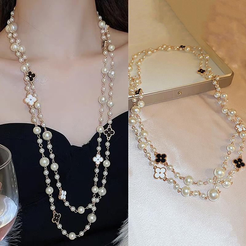 

Двухслойные ювелирные изделия из искусственного жемчуга, длинное ожерелье, женское классическое ожерелье с бусинами и подвески, прекрасный подарок