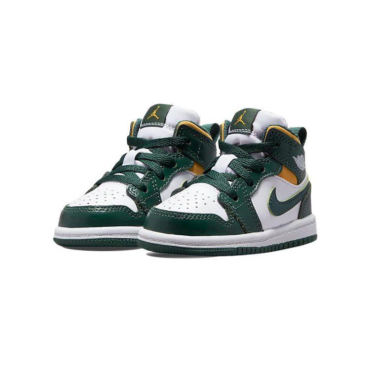 Jordan 1 Mid TD Toddler Green Yellow White Sneakers 640735-371