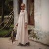 Cotton Linen Long Dress With Shirt Collar For Elegant Casual Wear