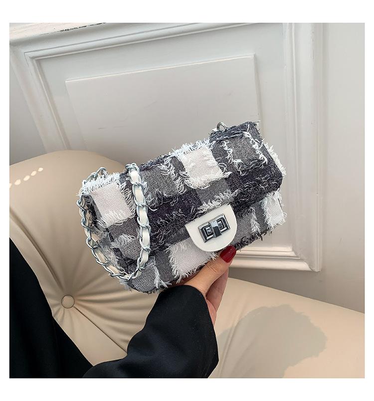 

Свежая и элегантная мода новая однотонная джинсовая персонализированная сумка кроссбоди на плечо с цепочкой-замком для женщин серый