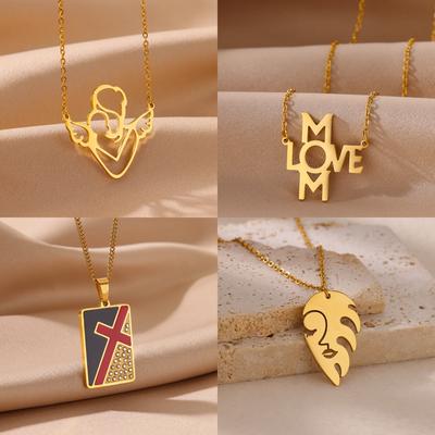Colar de Aço Inoxidável Bebê Mãe Para Mulheres Cor Dourada Corrente Pingente Gargantilha Colar Dia das Mães Joia Presente Para Mãe Dela