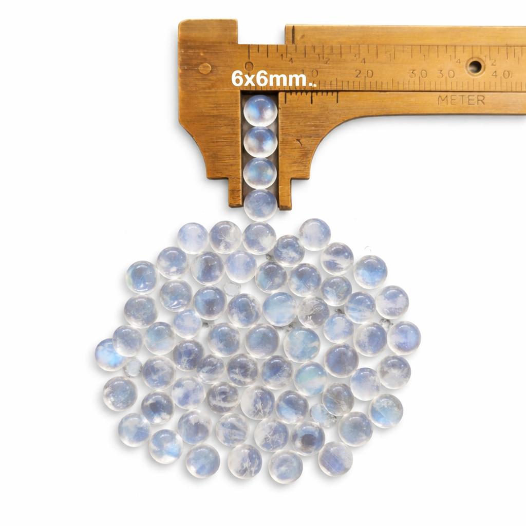 Rainbow Moonstone Round Cabochon Lot – 6x6 mm Smooth Flat Back Natural Gemstone for Jewelry Making