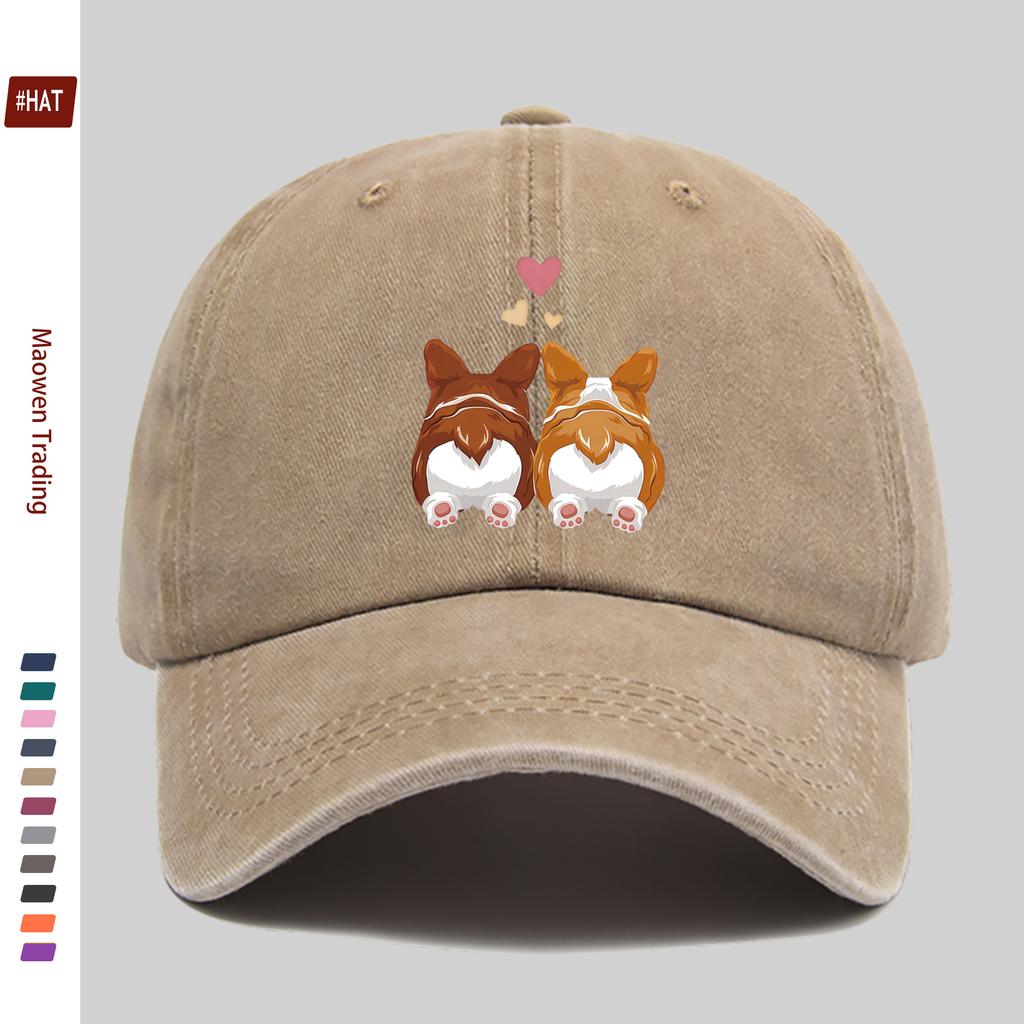 pc HeartShaped Corgi Silhouette Printed Baseball Cap Pet Print Design Golf Hat Home Leisure Decor Hat Comfortable Lightweig