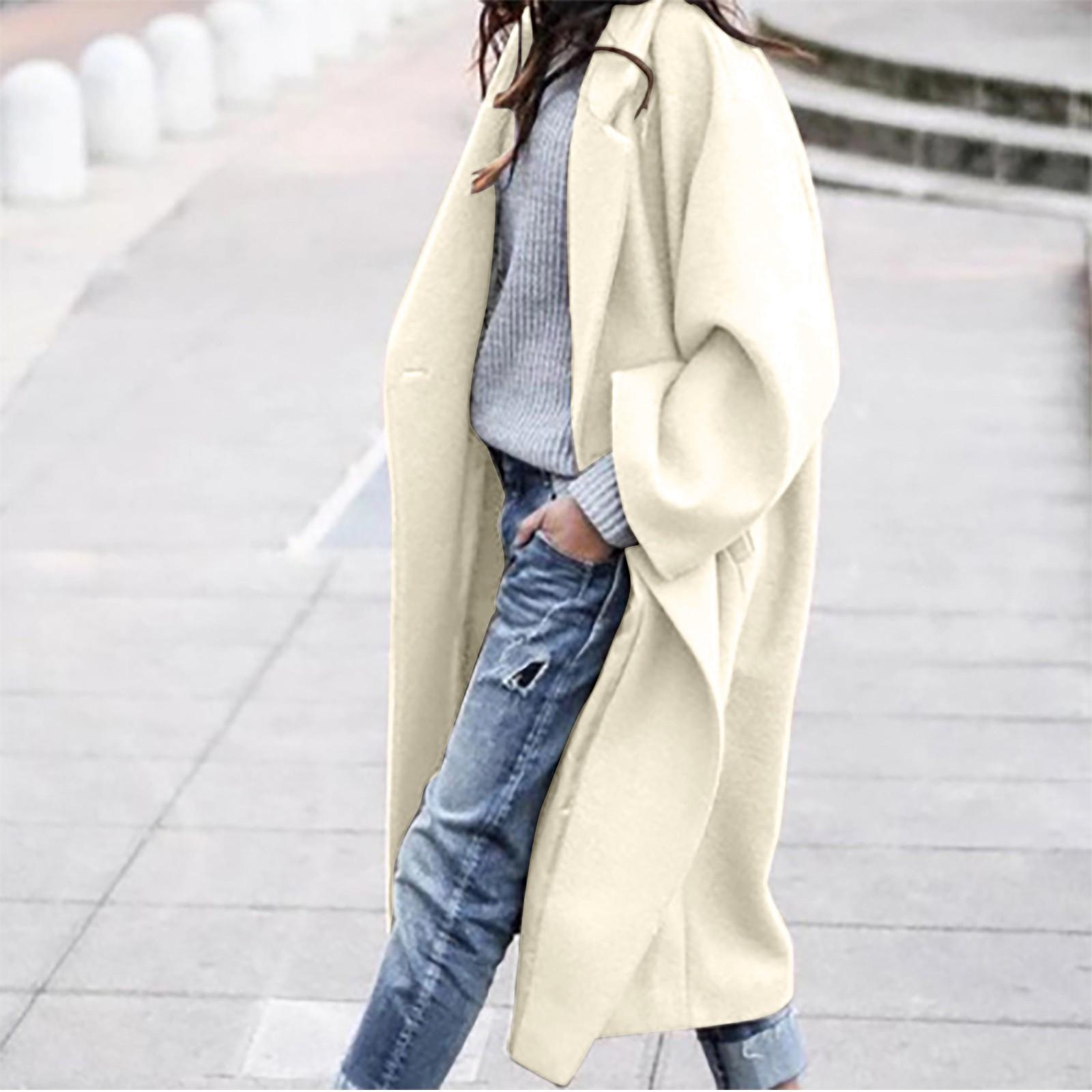 

Женское повседневное и зимнее шерстяное повседневное однотонное пальто большого размера XL белый