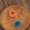 Bronze Metal Painting Pendant Earrings for Women's Ethnic Orange Blue Stone Personalized Earrings Jewelry Accessories