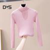 Women Knitted Base Top High Neck Long Sleeve Slim Shirt Solid Color Pullover Thin Sweater for Spring Autumn