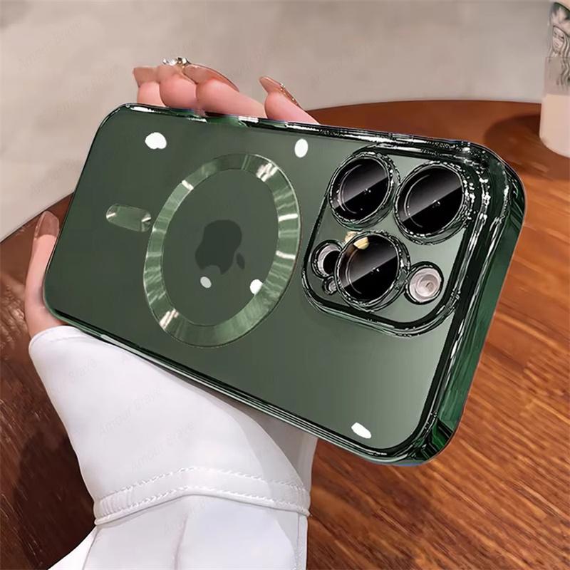 Luxury Magnetic Plating Clear Phone Case For iPhone 16 15 14 13 12 11 Pro Max 16 Plus For Magsafe Wireless Charging Cover Cases