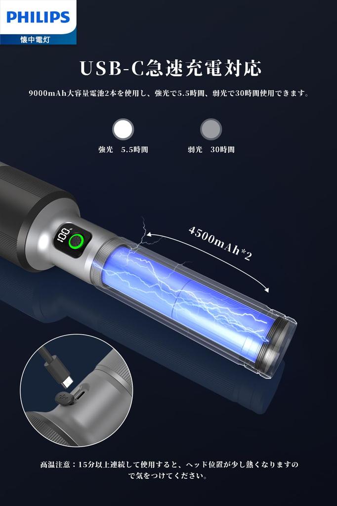 PHILIPS SFL5102 LED 2500 860 Meter 5 Dimmstufen Fokus IP55 Aluminiumlegierung Perfekt für Outdoor Katastrophen und Stromausfälle Taschenlampe, Groß,