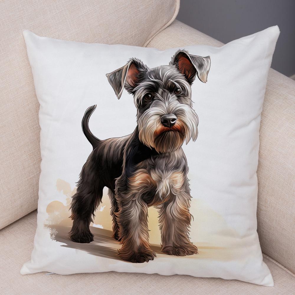 Roztomilý povlak na polštář s mini kníračem pro domácnost, oboustranný potisk, dekorace, kreslený mazlíček, zvíře, na pohovku, do auta, povlak na polštář, měkký plyšový povlak na polštář