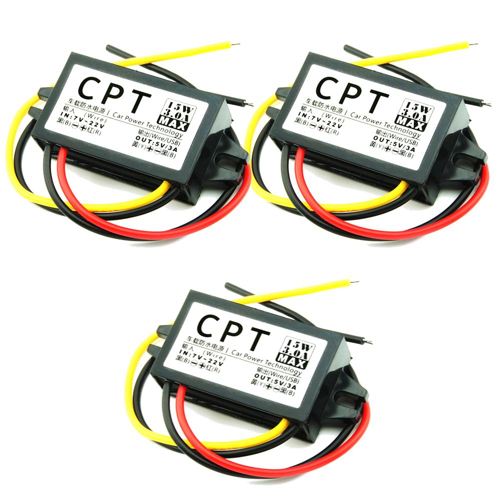 10-1PCS 12V To 5V DC To DC Converter 3A 15W Car Step Down Buck Converter Direct Current Converter for Vehicle Car Truck Volt