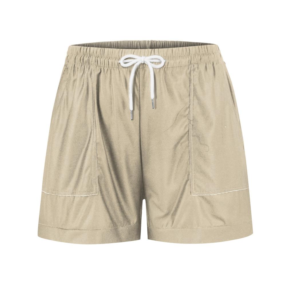 Lässige, einfarbige Shorts für Damen mit elastischem Taillengurt und weitem Bein und Taschen