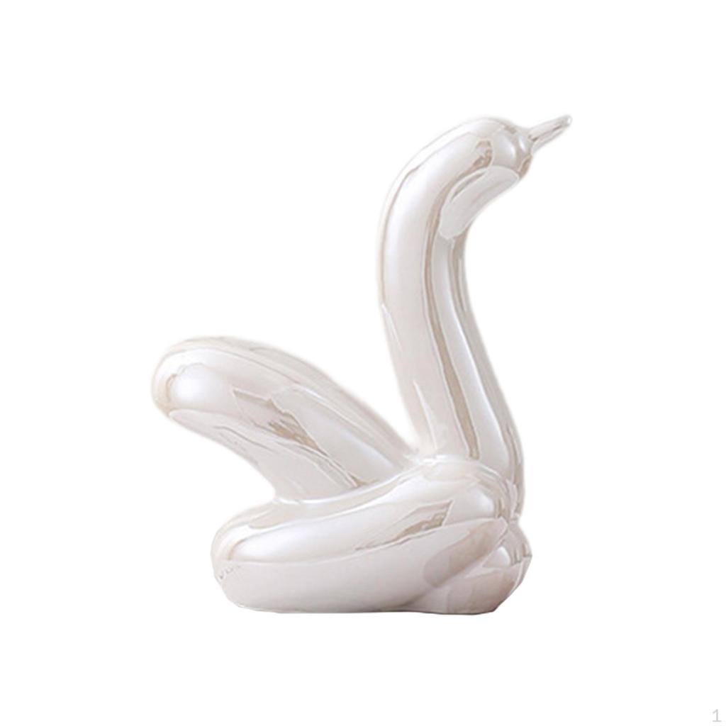 Ceramic Swan Statue Table Decoration Glazed Home Decor for Office Desk Entry