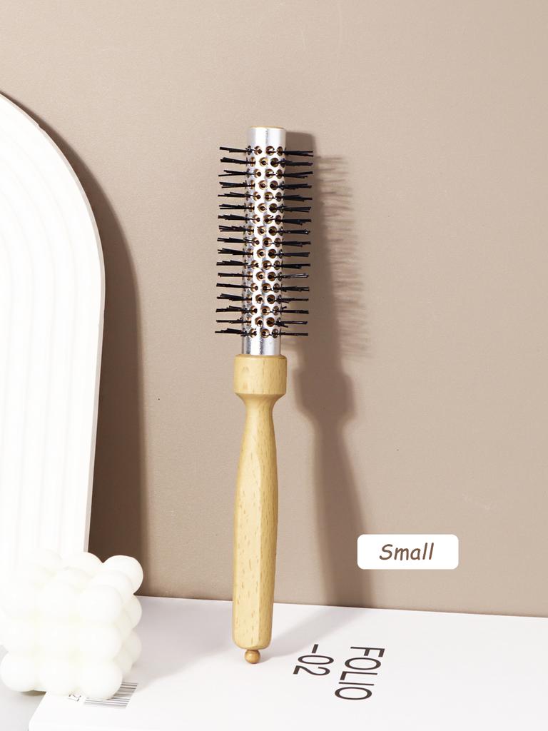 Hairstyling Nylon Hair Brush - Hair Dryer Cylinder Curling Comb - Aluminum Tube Comb and Wooden Handle