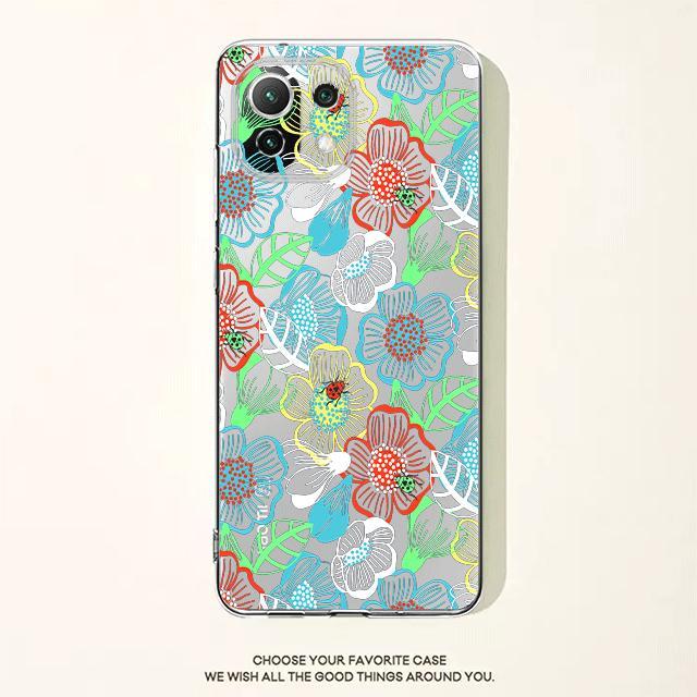 Dark Blue Flower Floral Clear Case For Xiaomi Poco X3 Nfc X3pro M3 F1 F3 For Mi 11 12 13 11x 12x Pro 11 10 Lite 11t 10t Pro